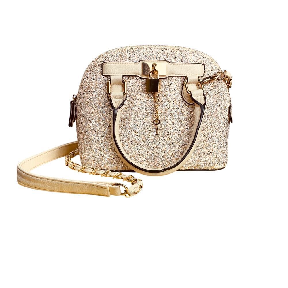 Aldo Champagne Glitter Dome Satchel Evening Party Wedding Bag